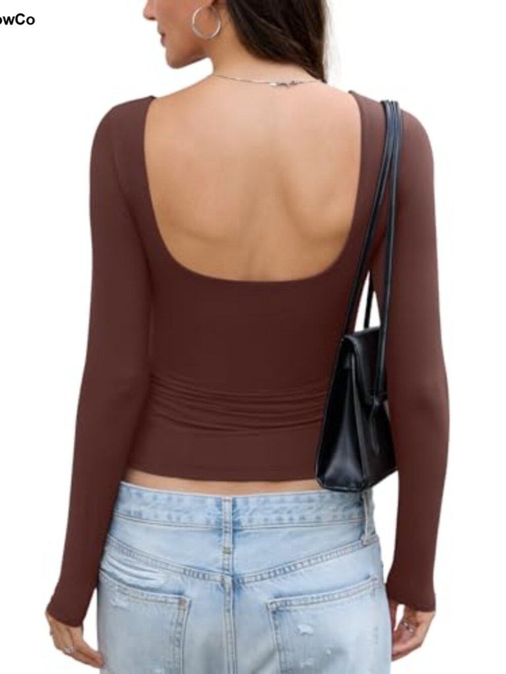 Y2K Open Back Long Sleeve Top Sexy Backless Boat Neck Tee